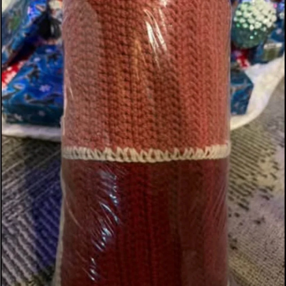 Handmade Cotton Red and Pink Checkered Knit Blanket